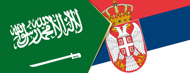 Saudi Arabia and Serbia flags, two vector flags.