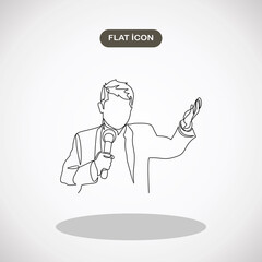 Business conference, business meeting. Man at rostrum in front of audience. Public speaker giving a talk at conference hall- continuous line drawing