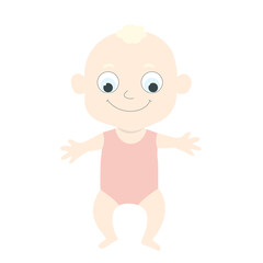 Newborn albino baby in peach bodysuit in cartoon style. Vector illustration in a flat style isolated on white background.