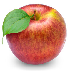 Red Apple with leaves isolated on white background, Red Envy apple on white background With...