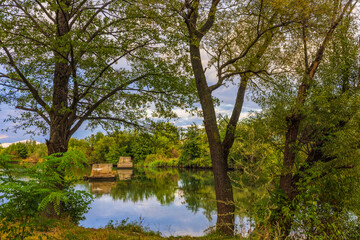 a beautiful autumn landscape in the park on an October day