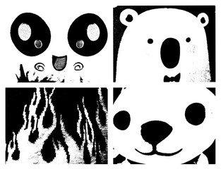 Set of grunge textures. Decorative texture for your design. Grunge animal face and fire in old grungy pattern. Vector illustration.