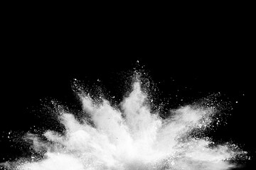 White powder explosion isolated on black background.