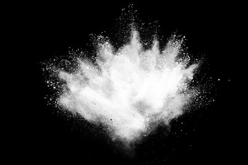 White powder explosion on dark background.