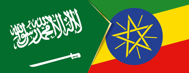 Saudi Arabia and Ethiopia flags, two vector flags.