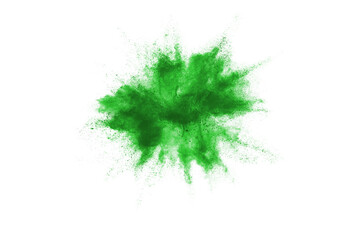 Abstract green powder on white background. holi festival.
