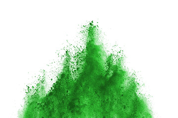 Abstract green powder on white background. holi festival.