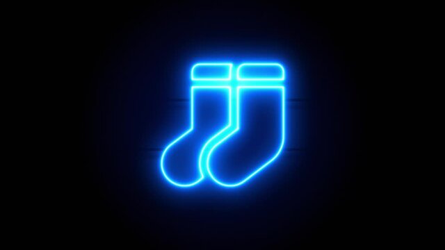 Socks neon sign appear in center and disappear after some time. Animated blue neon icon on black background. Looped animation.