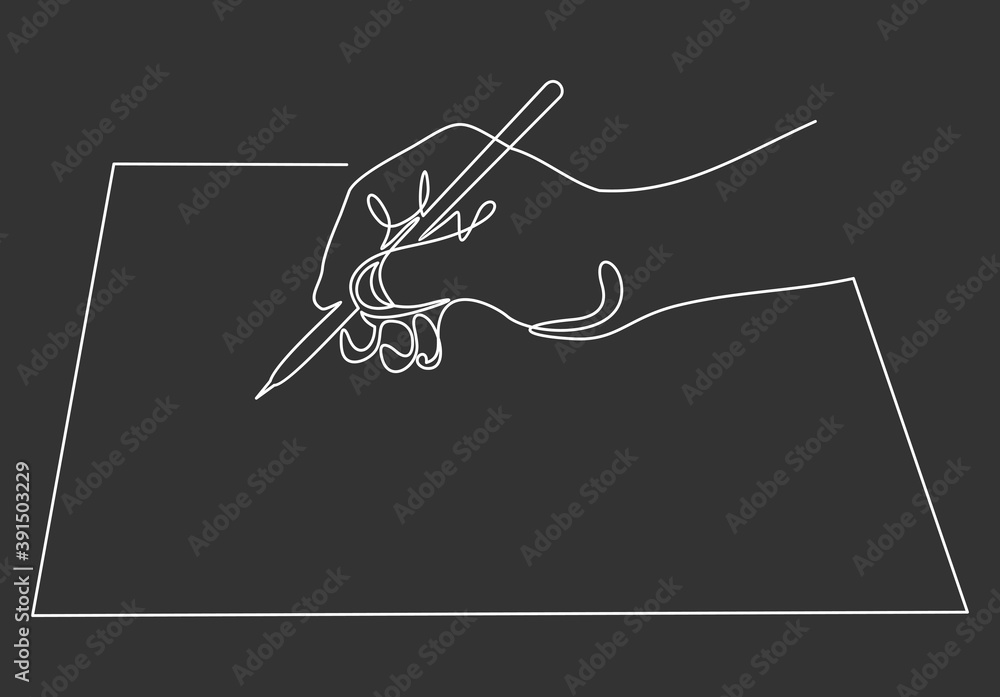 Poster single continuous line drawing of hand gesture on paper. business to do list concept one line draw d