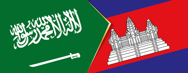 Saudi Arabia and Cambodia flags, two vector flags.