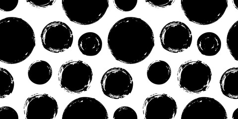 Seamless pattern with grunge circles hand painted with ink