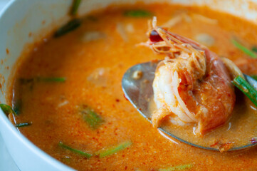 Tom yum goong close up Spicy Thai food
