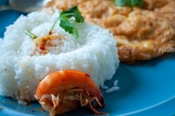 Omelette Rice and Shrimp Thai Food.
