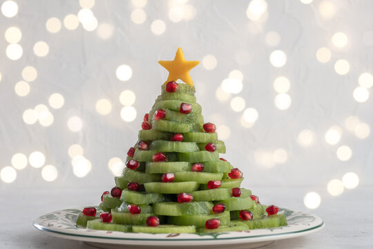 Christmas tree fruit salad with kiwi and pomegranate