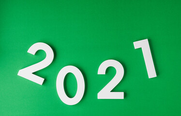 Happy new year 2021 mockup on the green background. Celebrate with new year  template background.