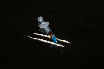 blank image stop drugs with imitation of drugs on a black background