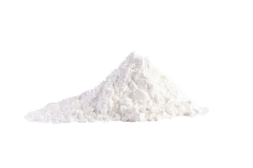 Fototapeta na wymiar Flour on a colored background. A pile of flour on a white background. Spilled flour. Flour texture