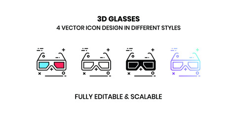 3D Glasses Vector illustration icons in different styles