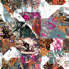 Creative art seamless pattern with different shapes and textures. Collage. textile, website, background, wallpaper.