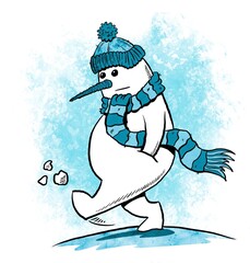 Snowman kicking snow