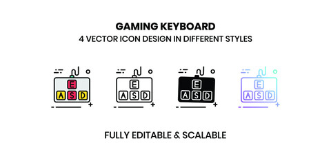 Gaming Keyboard Vector illustration icons in different styles