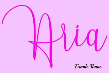 Aria-Female Name Brush Calligraphy Dork Pink Color Text On Light Pink Background