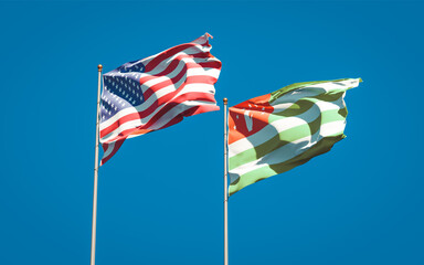 Beautiful national state flags of USA and Abkhazia.