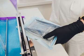 Disinfection of a dental instrument. Ultrasound sterilization of a medical instrument. Disinfection...