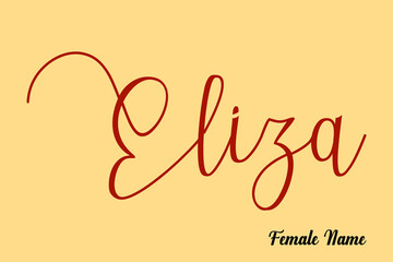 Eliza -Female Name Calligraphy Brown Color Text On Light Yellow Background