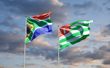 Beautiful national state flags of South Africa and Abkhazia.