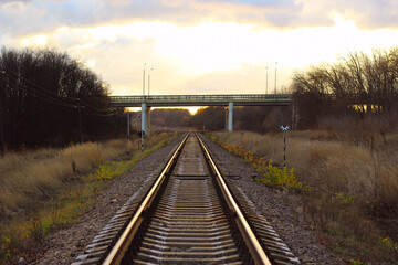 Fototapeta premium the railway passes under the bridge