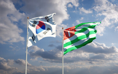 Beautiful national state flags of South Korea and Abkhazia.