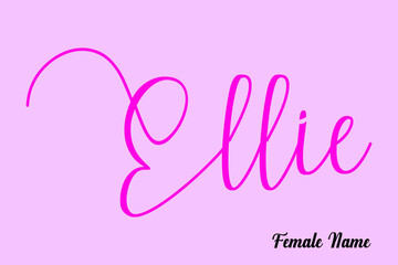 Ellie-Female Name Brush Calligraphy Dork Pink Color Text on Pink Background