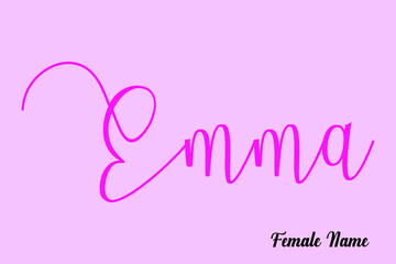Emma-Female Name Brush Calligraphy Dork Pink Color Text on Pink Background