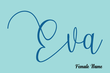 Eva-Female Name Cursive Calligraphy Dork Cyan Color Text On Light Cyan Background