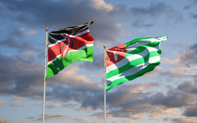 Beautiful national state flags of Kenya and Abkhazia.
