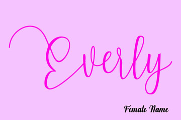  Everly. -Female Name Brush Calligraphy Dork Pink Color Text on Pink Background