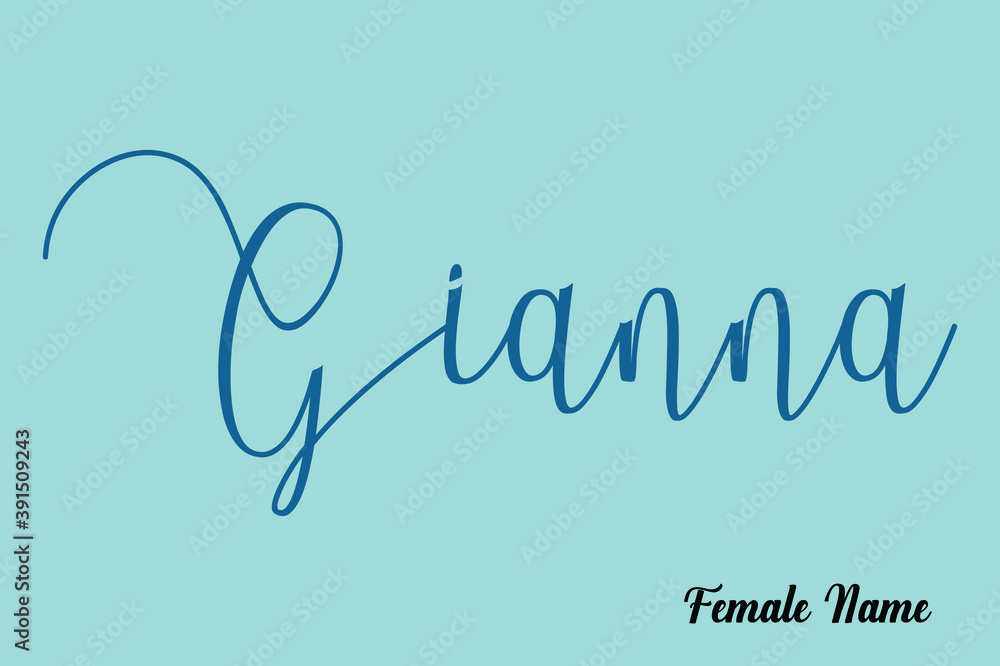 Fototapete gianna-female name cursive calligraphy dork cyan color text on light cyan background