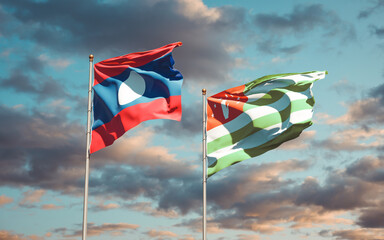 Beautiful national state flags of Laos and Abkhazia.