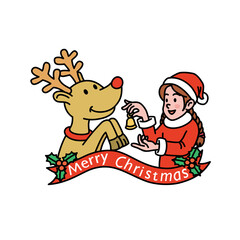 トナカイとサンタのコスプレをした少女