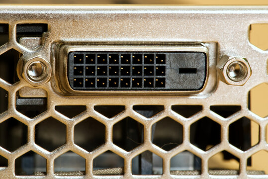 macro shot of dvi output connection port on videocard
