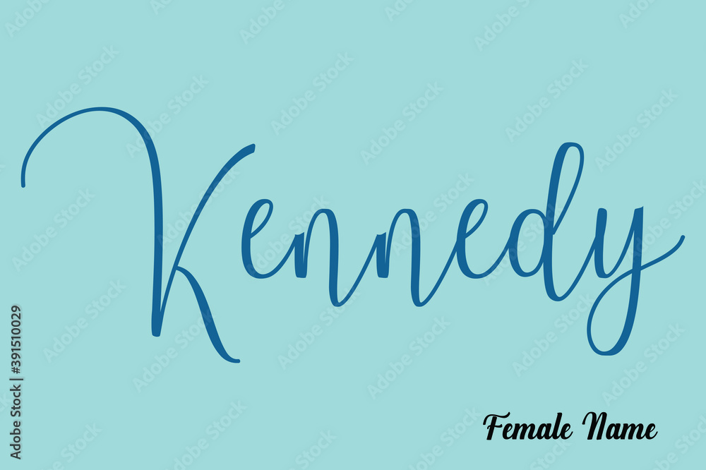 Fototapete kennedy-female name cursive calligraphy dork cyan color text on light cyan background