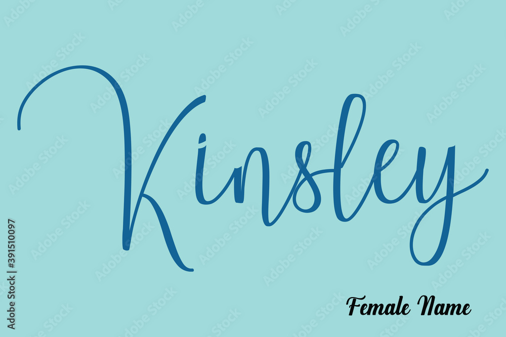 Fototapete kinsley-female name cursive calligraphy dork cyan color text on light cyan background