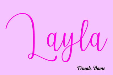 Layla-Female Name Brush Calligraphy Dork Pink Color Text on Pink Background