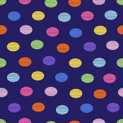 Seamless vector pattern with colorful polka dots. Abstract striped ovals background.