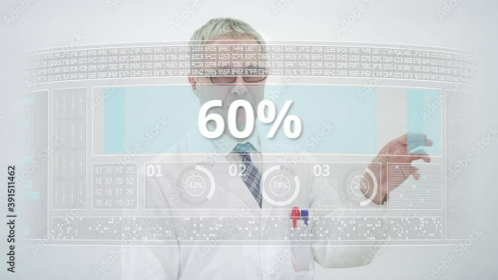 Poster scientist counts to 70 percent on a computer screen
