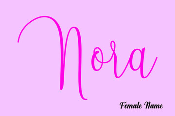 Nora-Female Name Brush Calligraphy Dork Pink Color Text on Pink Background