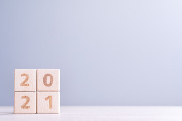 2021 New year abstract design concept by wooden blocks with copy space.