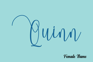 Quinn-Female Name Cursive Calligraphy Dork Cyan Color Text On Light Cyan Background