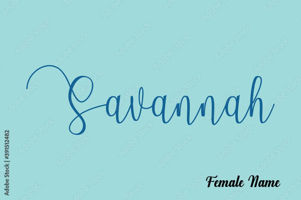 Fototapete savannah-female name cursive calligraphy dork cyan color text on light cyan background